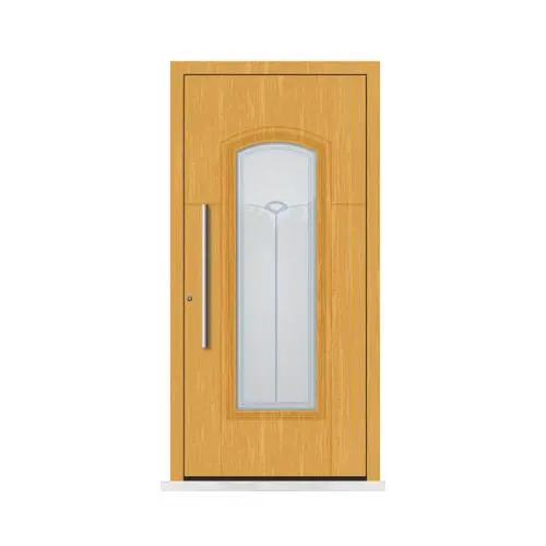 [P-006] Porte d'Entrée en Bois avec Vitrage Central – Sécurité et Élégance