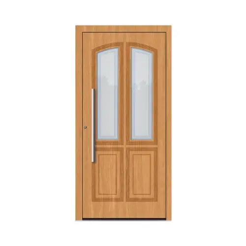 [P-005] Porte d'Entrée en Bois avec Vitrage – Sécurité et Élégance